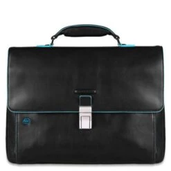 Piquadro Blue Square Expandable Computer Portfolio Briefcase 15" Black