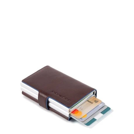 Piquadro Blue Square Double Credit Card Case With Sliding System Dark Brown 3 Piquadro Blue Square Double Credit Card Case With Sliding System Dark Brown