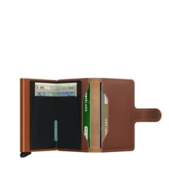 Secrid Mini Wallet Portemonnee Saffiano Caramel -Secrid || Piquadro || Mywalit Verkoopwinkel secrid miniwallet saffiano caramel open